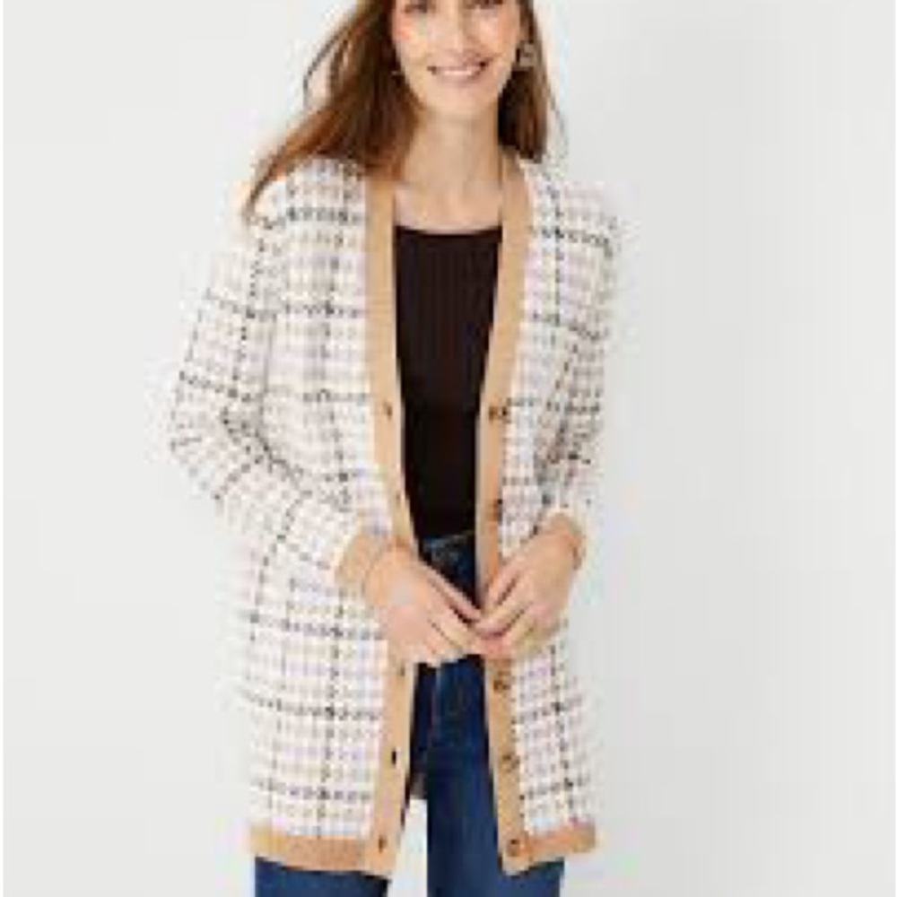 Ann Taylor Houndstooth Boyfriend Cardigan - size XXS